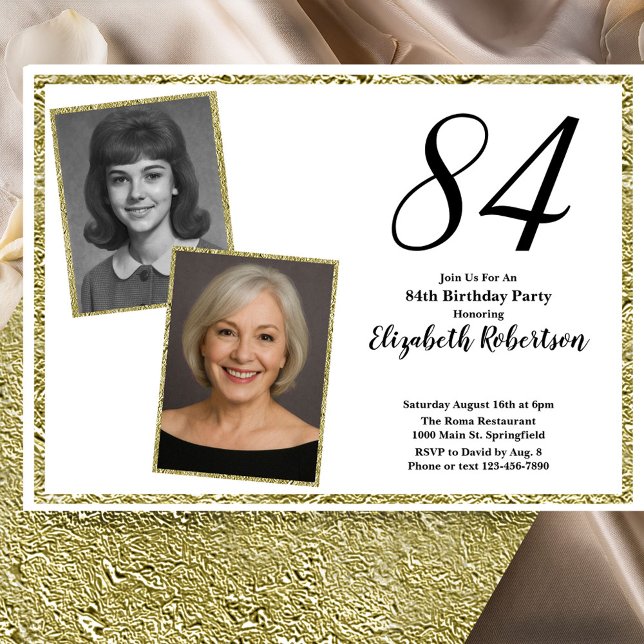 84th Custom Photo White and Gold  Invitation (Creator Uploaded)