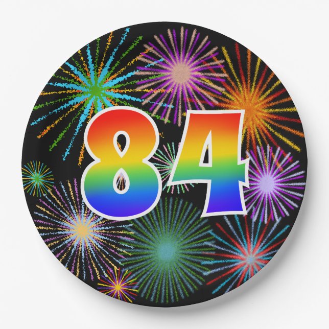 84th Event - Fun, Colourful, Bold, Rainbow 84 Paper Plate (Front)