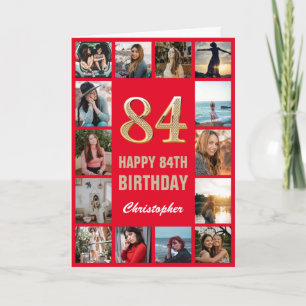 84th Happy Birthday Red and Gold Photo Collage Card