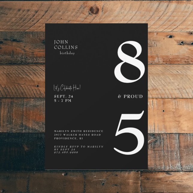 85 and Proud Black Birthday Party Invitation (Creator Uploaded)
