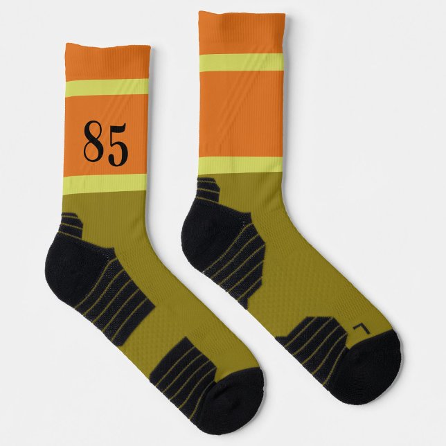 85 birthday Retro colour block Green and orange Socks (Cool colors and stripes retro style Modern mid century Orange and green for his birthday. 85 years.)