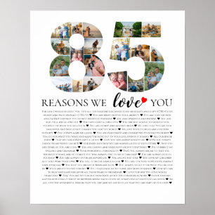 85 reasons why we love you 80th 70th birthday 60th poster