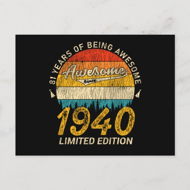 85 Year Old 1940 Retro Awesome 85th Birthday Gift Postcard (Front)