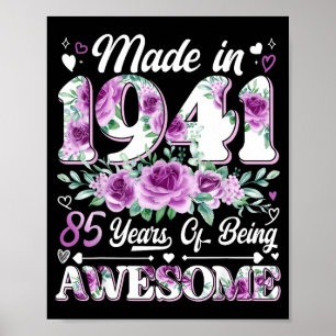 85 Year Old Made in 1941 Floral 85th Birthday Poster