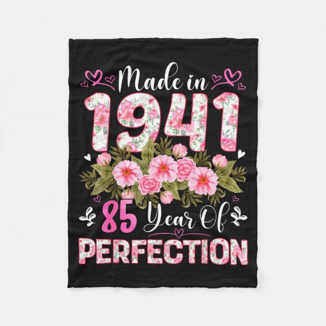 85 Year Old Made In 1941 Floral 85th Birthday Wome Fleece Blanket (Front)