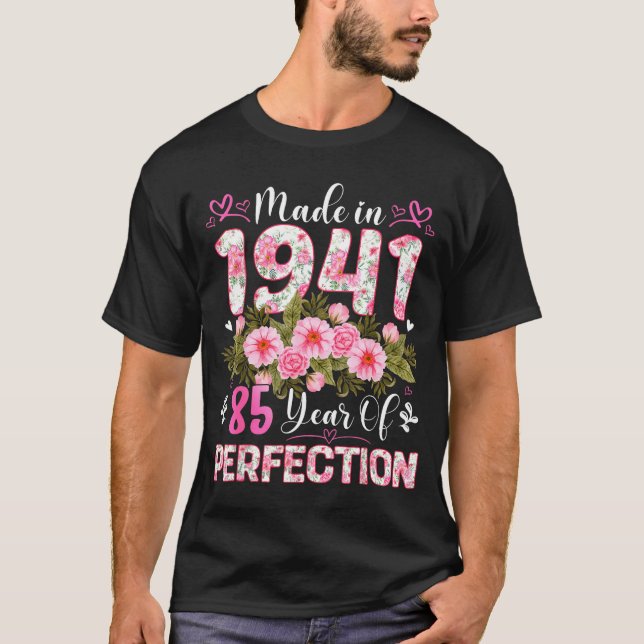85 Year Old Made In 1941 Floral 85th Birthday Wome T-Shirt (Front)