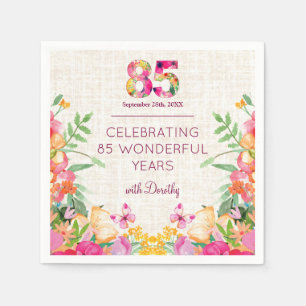 85 Years Flowers Floral Linen 85th Birthday Napkin