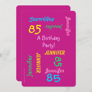 85 Years Young Birthday Party Pink Name Invitation