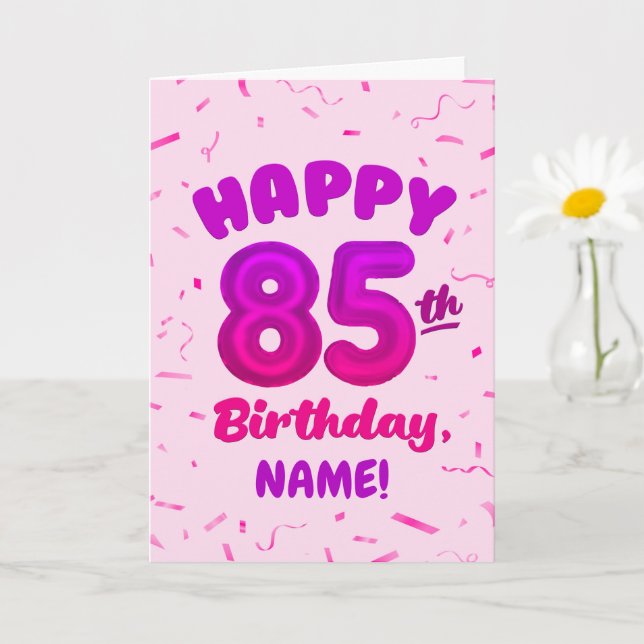 85th Balloon Number Custom Name Birthday Card (Small Plant)