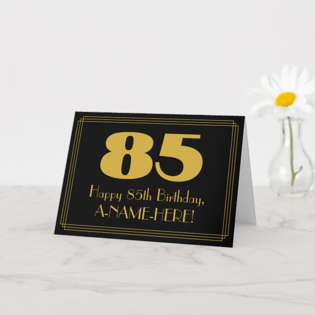 85th Birthday: Art Deco Inspired Look "85" & Name Card (Small Plant)