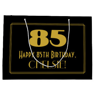 85th Birthday — Art Deco Inspired Look "85" & Name Large Gift Bag