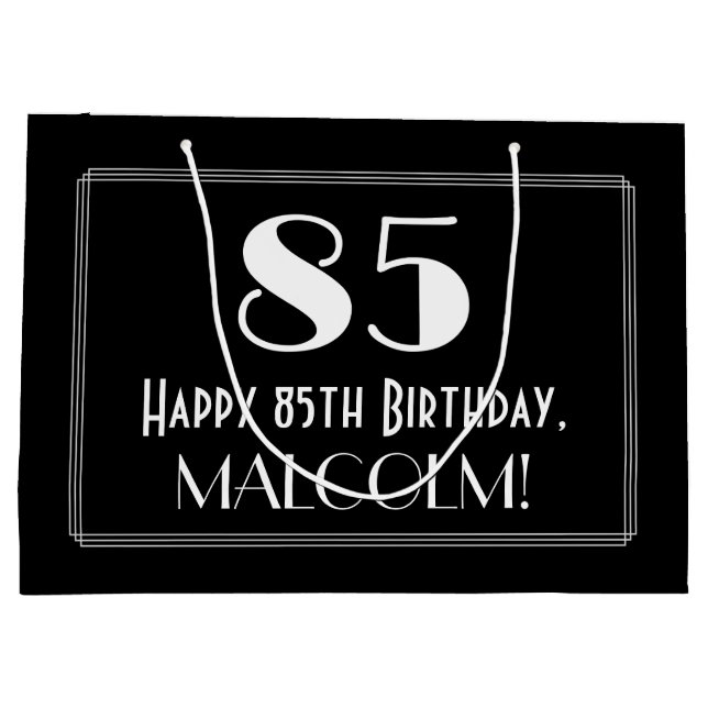 85th Birthday: Art Deco Inspired Style "85", Name Large Gift Bag (Back)