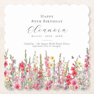 85th Birthday August Birth Flower Custom Paper Coaster