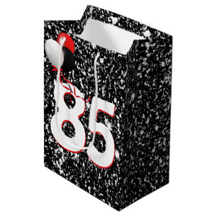 85th Birthday Balloons on Black Glitter Medium Gift Bag