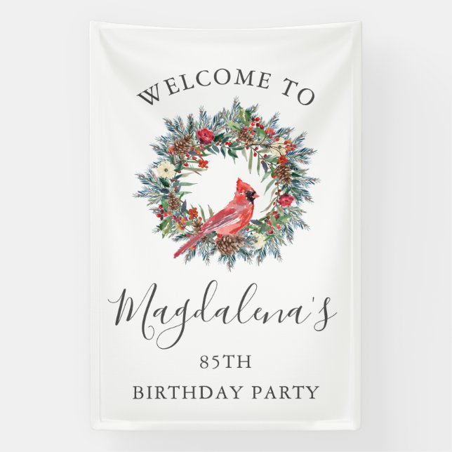 85th Birthday Banner Red Cardinal Custom Welcome (Vertical)