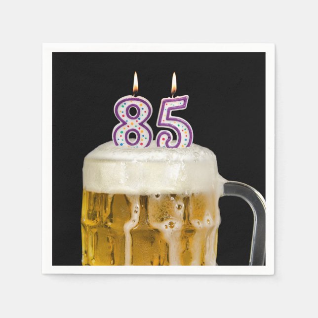 85th Birthday Beer on black Napkin (Front)