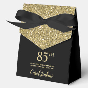 85th Birthday Black Gold Glitter Thank You Favour Box