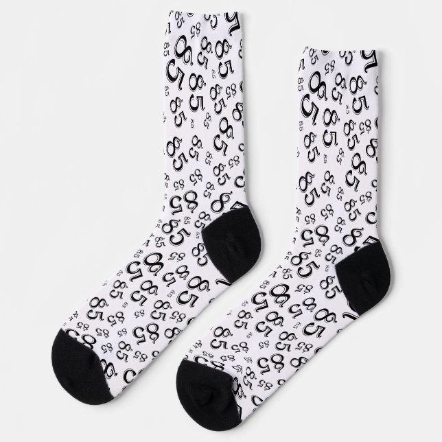 85th Birthday Black Random Number Pattern Socks (Left)