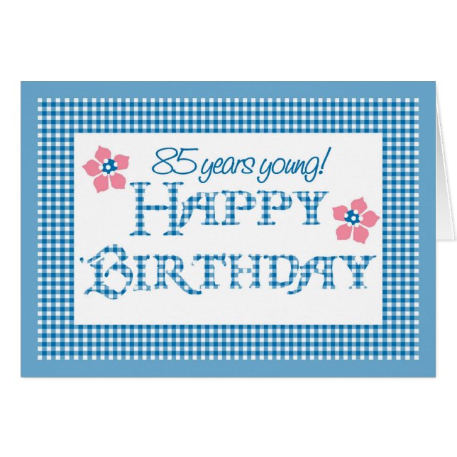85th Birthday, Blue Check Gingham Pattern (Front Horizontal)