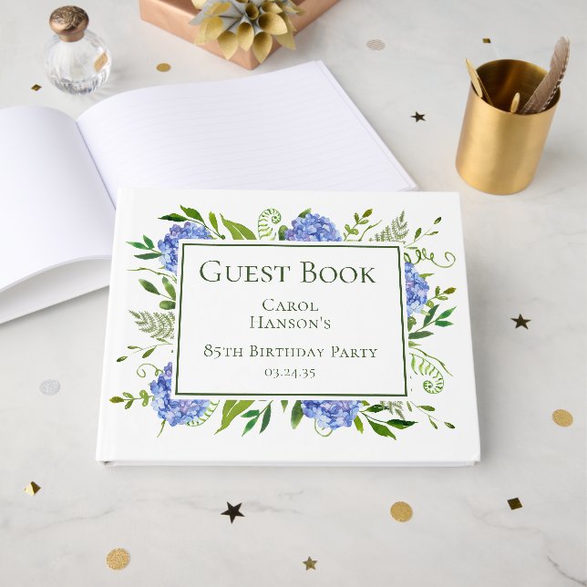 85th Birthday Blue Hydrangeas Guest Book (Front Open)