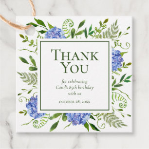 85th Birthday Blue Hydrangeas Thank You Favour Tags