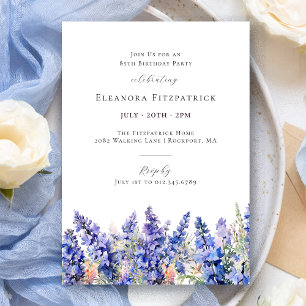 85th Birthday Blue Larkspur July Birth Flower Invitation