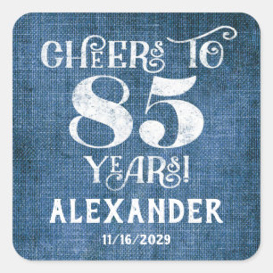 85th Birthday Blue Linen Thank You Favour Stickers