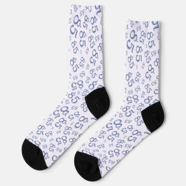 85th Birthday Blue Random Number Pattern Socks (Left)