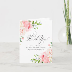 85th Birthday Blush Pink Peony Floral Folded Thank You Card