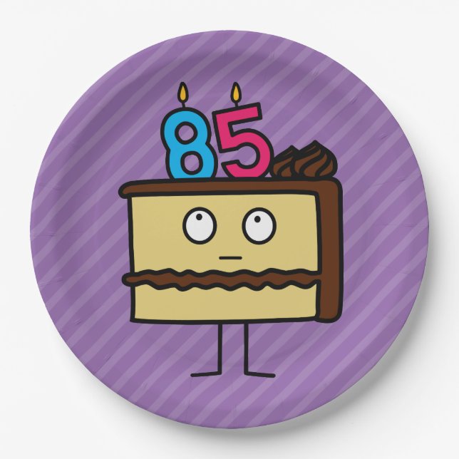 85th Birthday Cake with Candles Paper Plate (Front)
