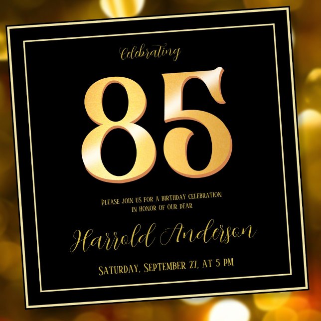 85th Birthday Celebrating Gold Front Back Classic Invitation (Creator Uploaded)