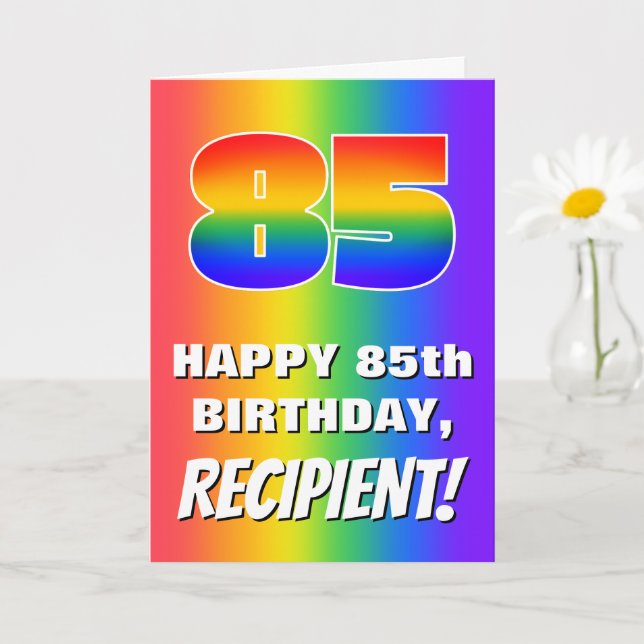 85th Birthday: Colourful, Fun Rainbow Pattern # 85 Card (Small Plant)