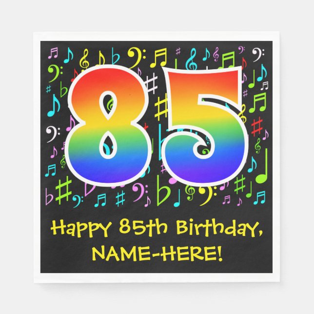 85th Birthday - Colourful Music Symbols, Rainbow 8 Napkin (Front)