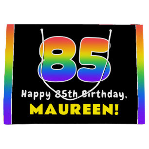 85th Birthday: Colourful Rainbow # 85, Custom Name Large Gift Bag
