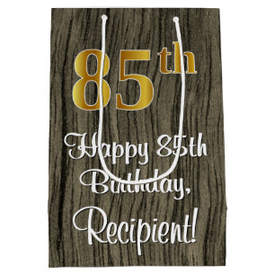 85th Birthday: Elegant Faux Gold Look #, Faux Wood Medium Gift Bag