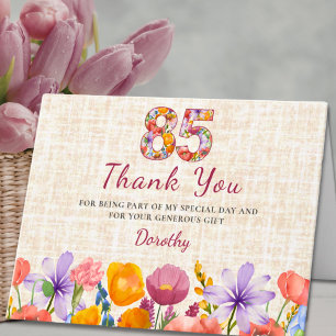 85th Birthday - Elegant Floral Number 85 Years Thank You Card