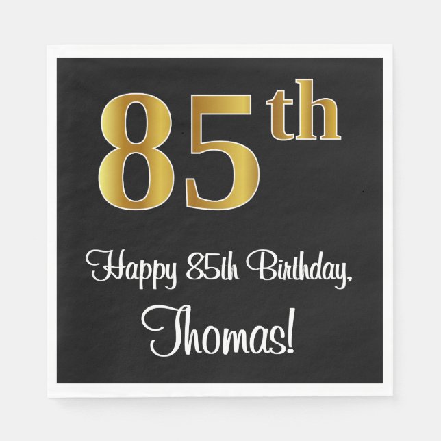 85th Birthday ~ Elegant Luxurious Faux Gold Look # Napkin (Front)