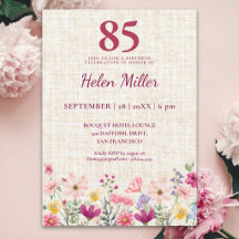 85th Birthday Elegant Pink Wildflower Linen Party