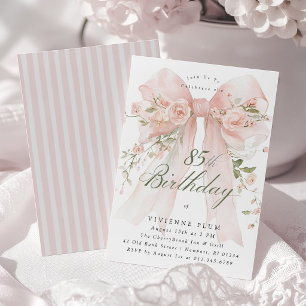 85th Birthday Elegant Watercolor Pink Floral Invitation