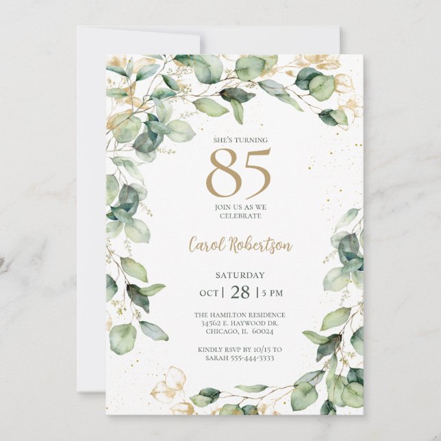 85th Birthday Eucalyptus Invitation (Front)