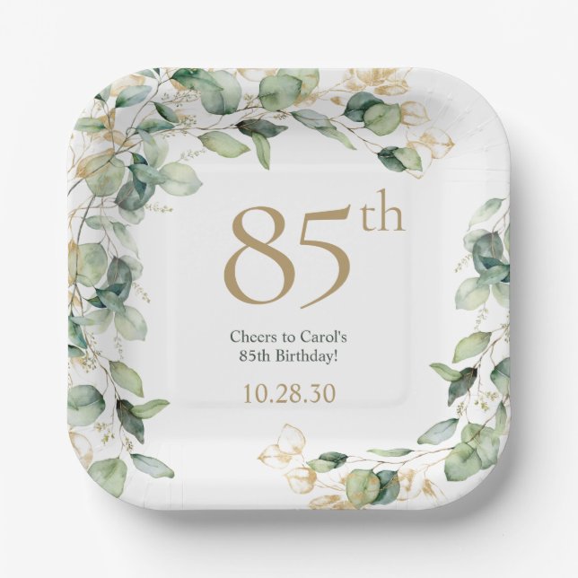 85th Birthday Eucalyptus Paper Plate (Front)