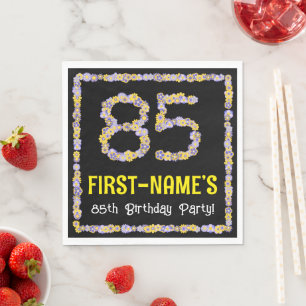 85th Birthday: Floral Flowers Number, Custom Name Napkin