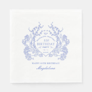 85th Birthday French Blue Floral Crest Custom Napkin