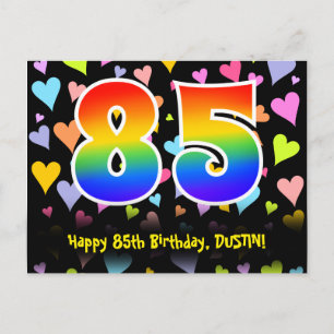85th Birthday: Fun Hearts Pattern, Rainbow 85 Postcard