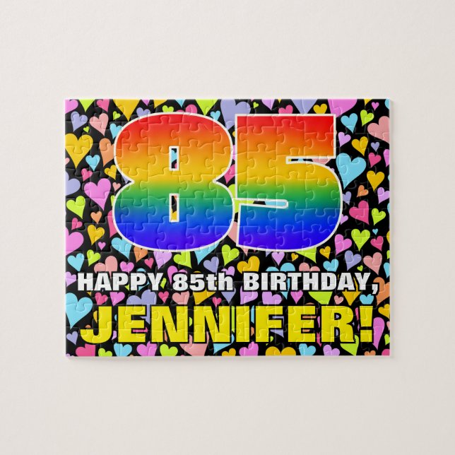 85th Birthday — Fun, Loving Heart Shapes + “85” Jigsaw Puzzle (Horizontal)