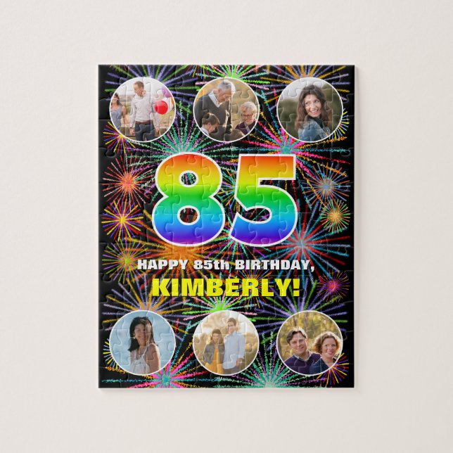85th Birthday: Fun Rainbow #, Custom Name + Photos Jigsaw Puzzle (Vertical)