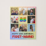85th Birthday: Fun Rainbow #, Custom Name & Photos Jigsaw Puzzle<br><div class="desc">This joyful and fun birthday themed jigsaw puzzle design features the number “85“ with a multicolored rainbow spectrum inspired gradient pattern, along with the message “HAPPY 85th BIRTHDAY, ” and a custom recipient name. The background also features a rainbow spectrum inspired gradient pattern, made up of various shades of light...</div>