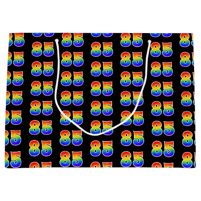 85th Birthday: Fun Rainbow Event Number 85 Pattern Large Gift Bag (Front)