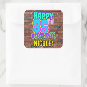 85th Birthday – Fun, Urban Graffiti Inspired Look Square Sticker
