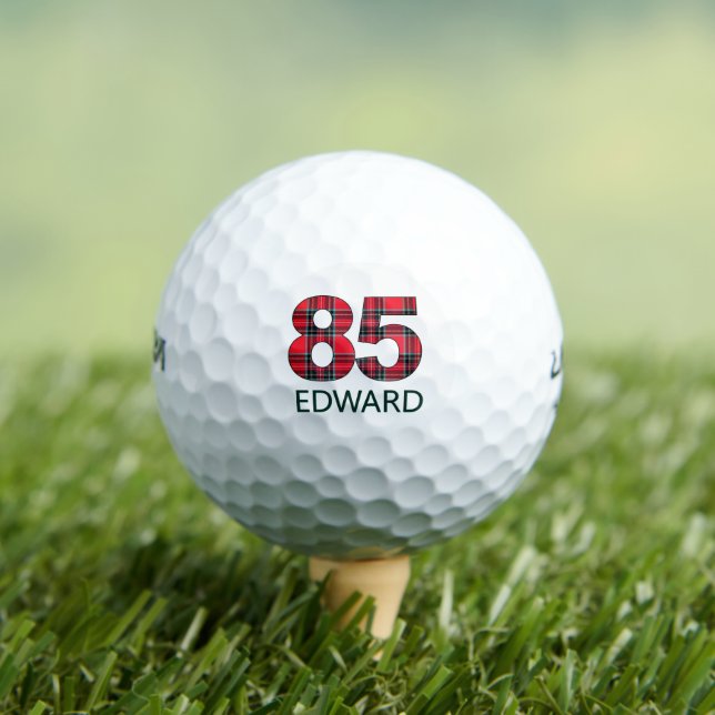 85th Birthday Gift - Classy 85 Years Red Plaid Golf Balls (Insitu Tee)